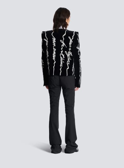 Cropped velvet jacket with all-over "Love Letter" embroidery