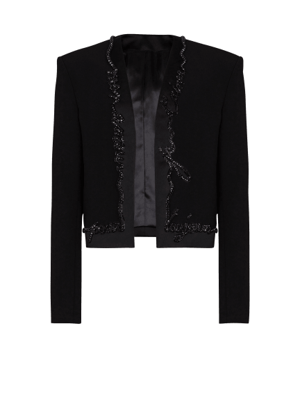 Cropped crepe jacket with "Love Letter" embroidery