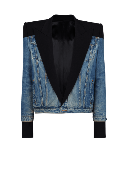 Cropped denim and grain de poudre jacket