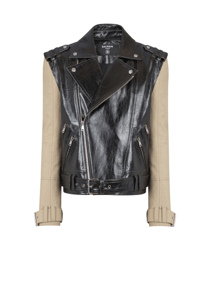Leather and cotton biker jacket