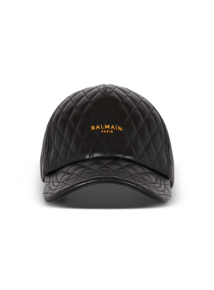 Quilted Balmain Logo Leather Cap