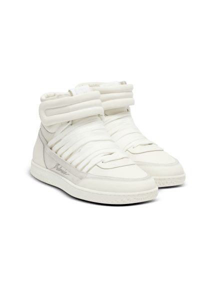 Leather Balmain Swan Mid-Top lace-up trainers 