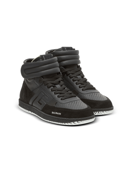 Balmain Swan Mid-Top trainers in calfskin and suede