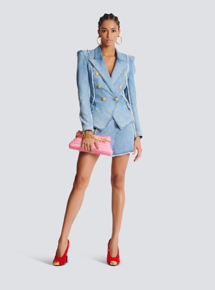 1945 Soft clutch bag in tweed-effect raffia