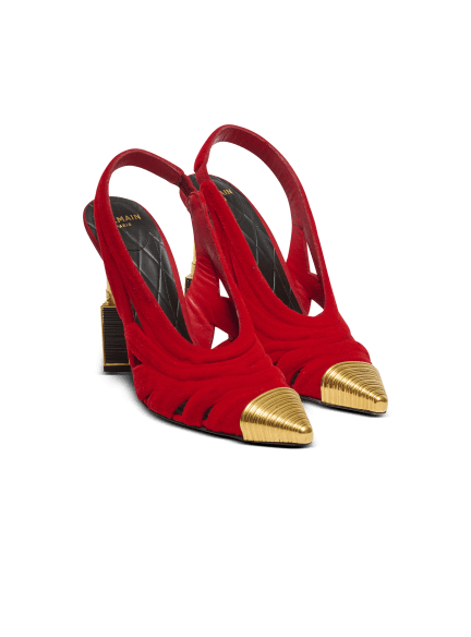 Lipstick pumps in suede leather and brass