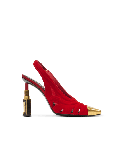 Lipstick pumps in suede leather and brass