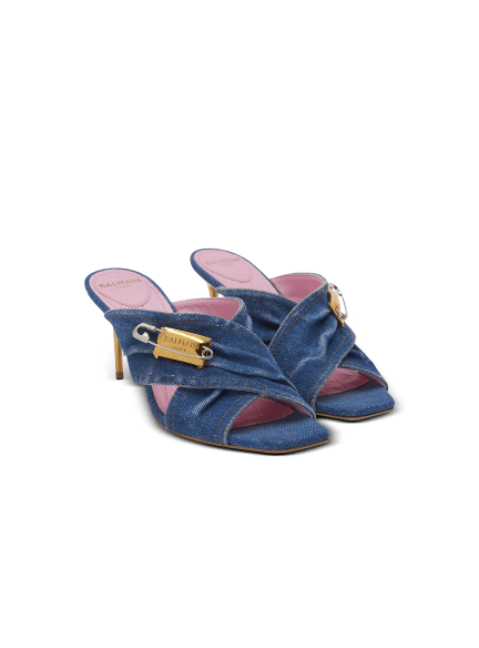 Denim Safety Pin mules 