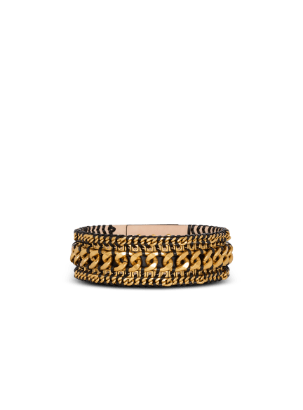 Wide waist belt in braided chains and leather