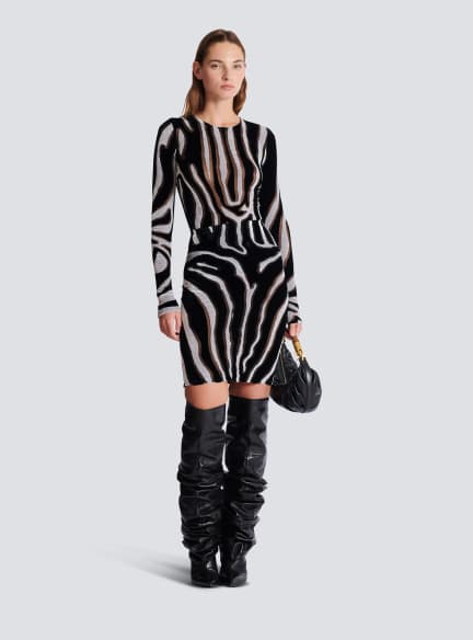 Zebra-print velvet bodycon top