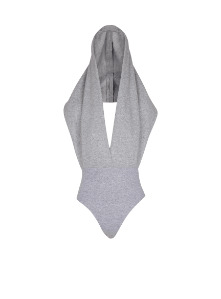Draped bodysuit with hood