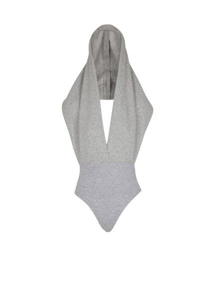 Draped bodysuit with hood