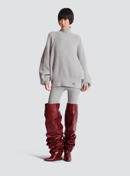 High-neck ribbed knit jumper