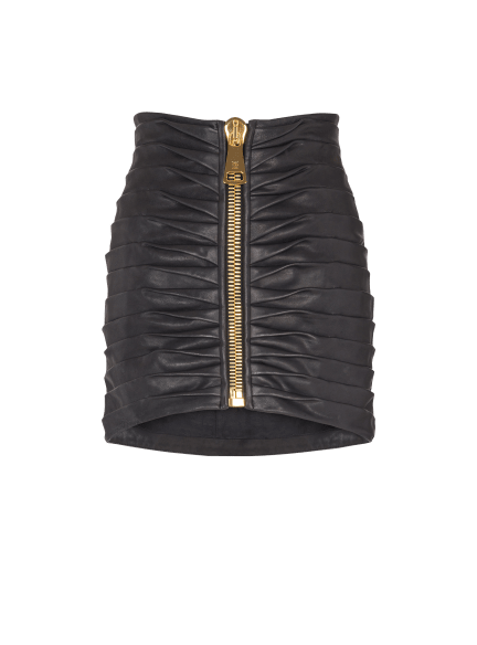 Short pleated lambskin skirt