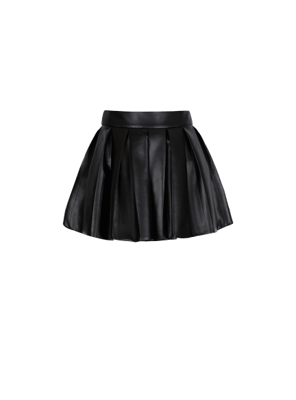 Short pleated faux leather skirt