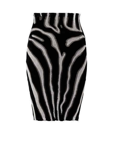 Zebra-print velvet pencil skirt