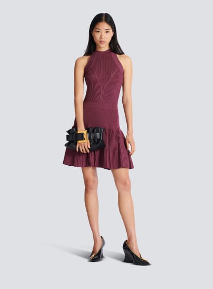 Sleeveless flared dress in openwork knit