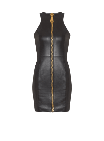 Short sleeveless lambskin dress