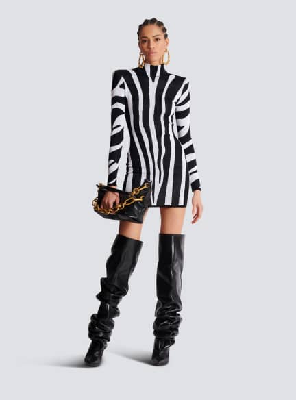 Short knit dress with zebra intarsia