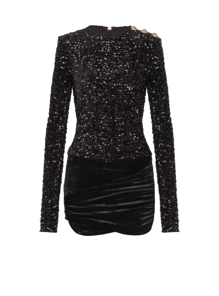 Short draped dress with sequins and velvet