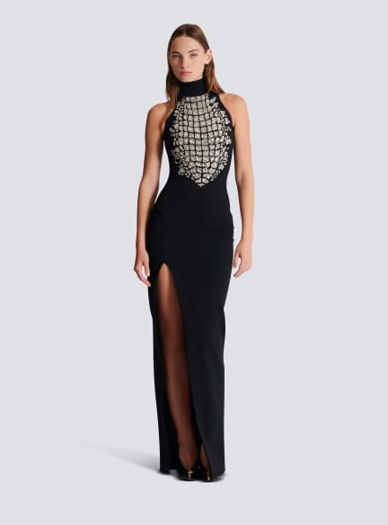 Long embroidered slit dress 