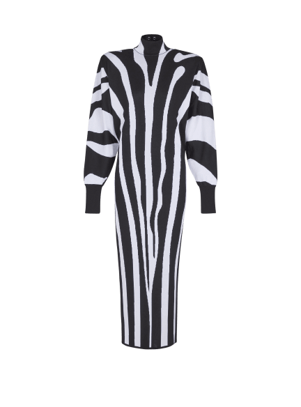Long knit dress with zebra intarsia