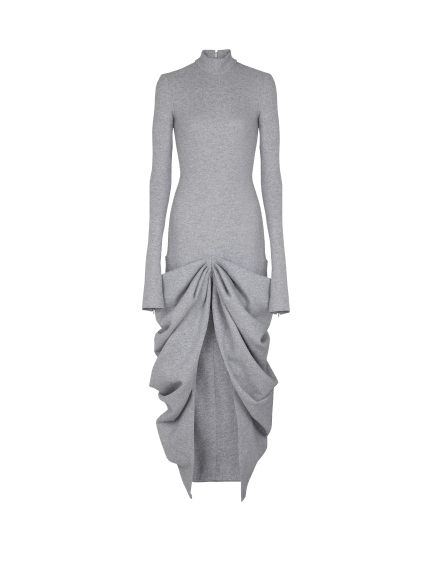 Long draped cotton knit dress