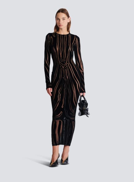 Long zebra-print velvet dress