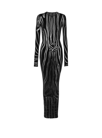 Long zebra-print velvet dress