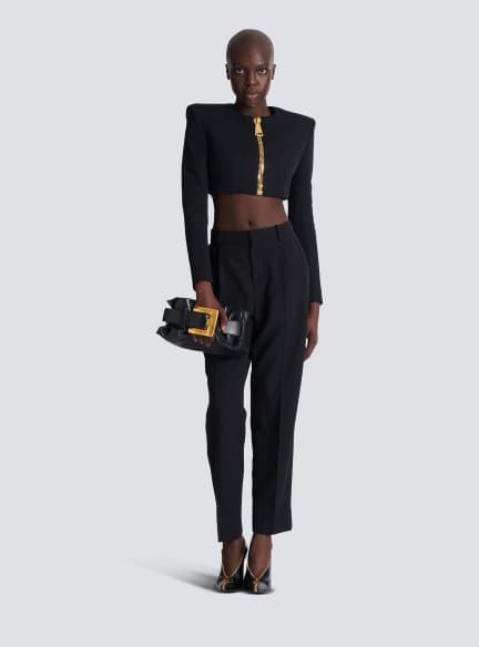 Cropped jacket in grain de poudre wool