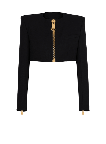 Cropped jacket in grain de poudre wool