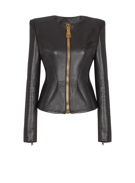 Cropped peplum lambskin jacket