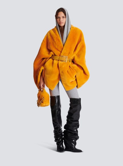 Belted shearling coat