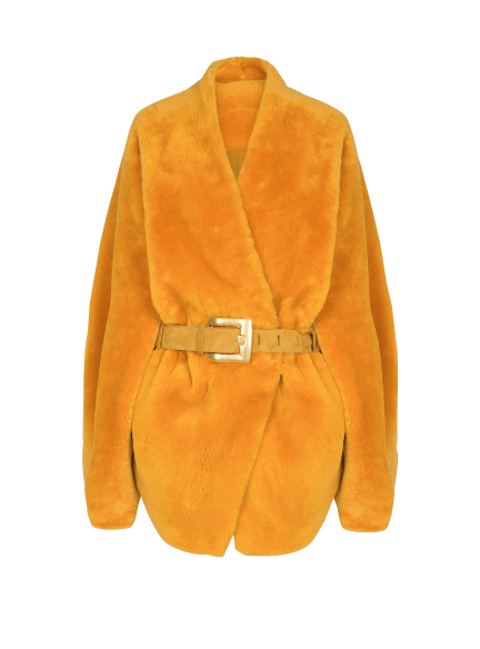 Belted shearling coat