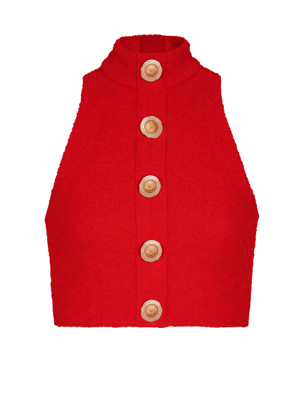Buttoned Halterneck Wool Crepe Top