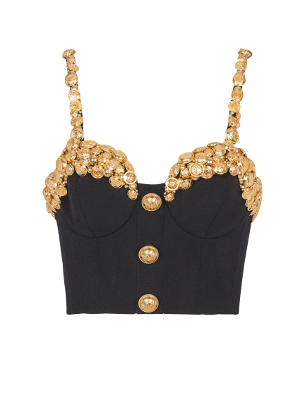 Thin Straps Emb Gold Btn Details Top