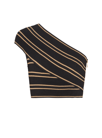 One Shoulder Piping Knit Crop Top