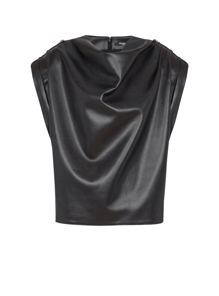 Faux leather draped top 