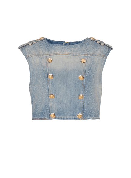 Buttoned Light Blue Denim Top