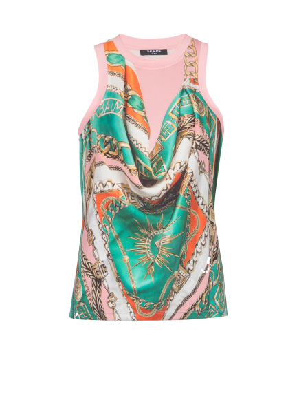 Trompe-l'œil-style Balmain Foulard print vest top 