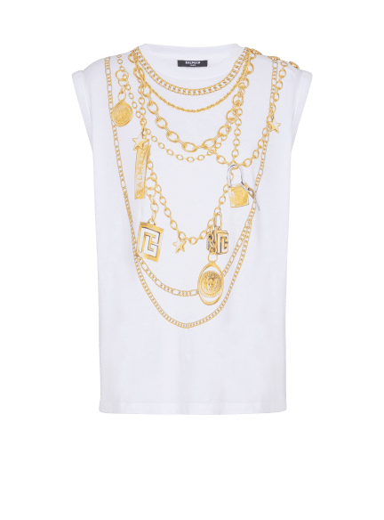 Trompe-l'œil-style Collier print vest top