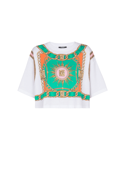 Cropped T-shirt with Balmain Foulard print