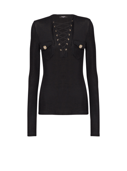 Long-sleeved lace-up top