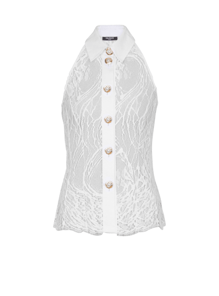Buttoned Hltnk Lace & Popeline Top
