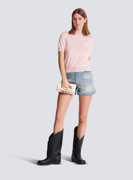 Balmain Emblème-embroidered knit top