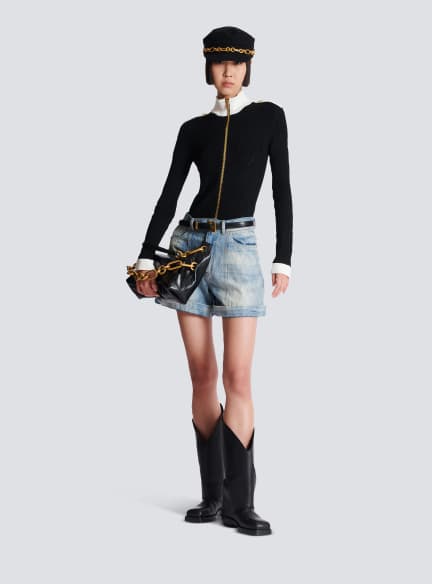 Zipped high-neck knit cardigan 