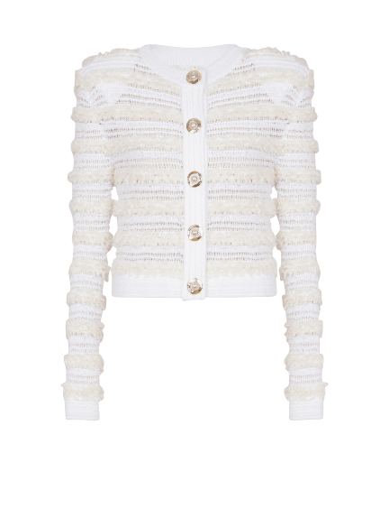 Long-sleeved tweed-effect knit cardigan