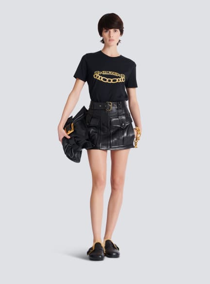 Short lambskin skirt