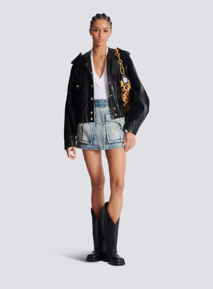 Denim skirt with pockets