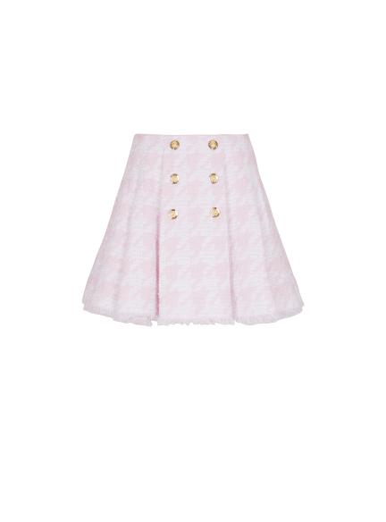 A-line pleated houndstooth tweed skirt