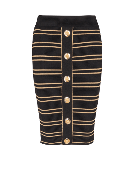 Buttoned Piping Knit Knee Lenght Skirt